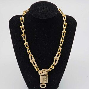 Auth Louis Vuitton Lock & Key w/Unbranded 925 Pure Silver Gold Plated Necklace
